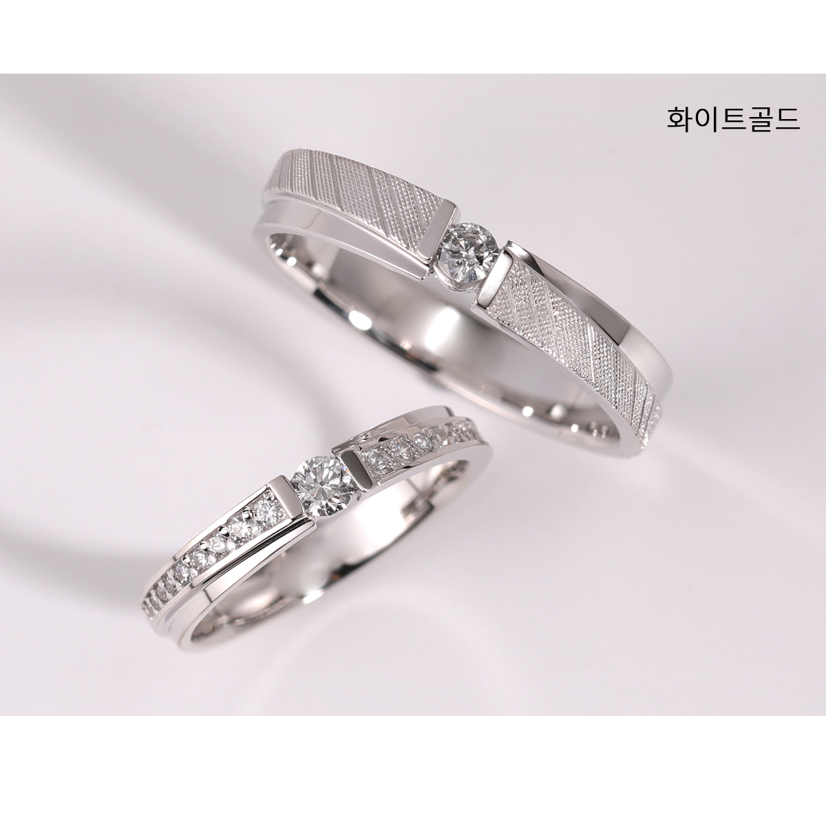 시아쥬 커플링 우아하고 럭셔리한 밴드 독특한 무늬 스톤 세팅 남녀 다른 디테일 무료 각인 평생 AS 18K 결혼반지